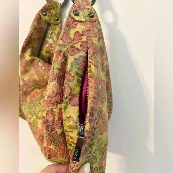 HOBO International Yellow Floral Snakeskin Paulette Slouchy Shoulder Bag - Picture 6 of 8